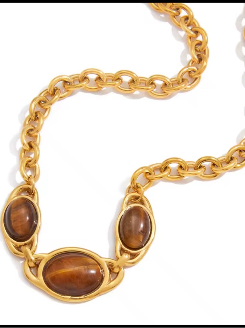 Gold Chain Necklace with Brown Gem Accents - - Picture 5 of 6